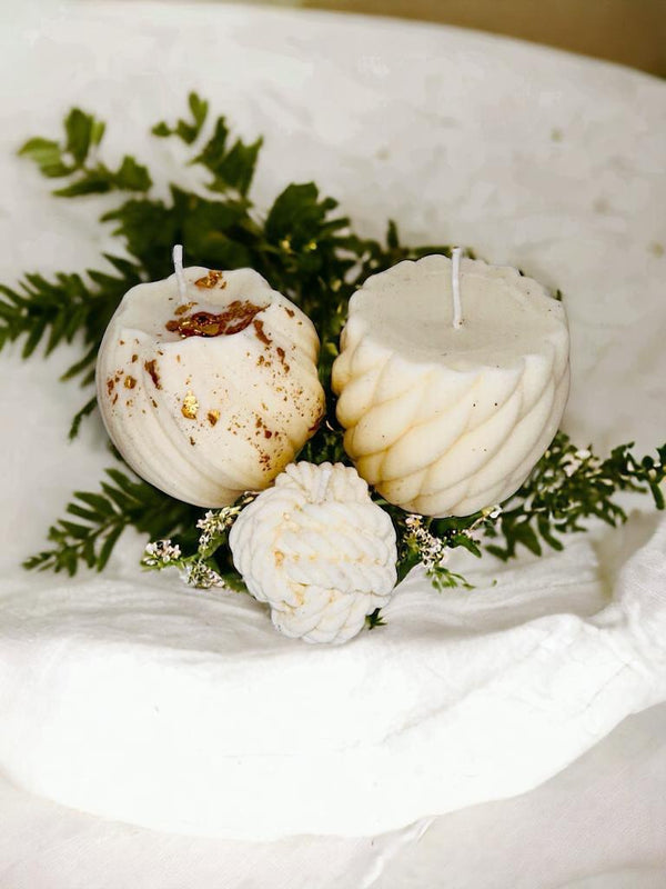 Trio Bougie décoration avec des feuilles d’or